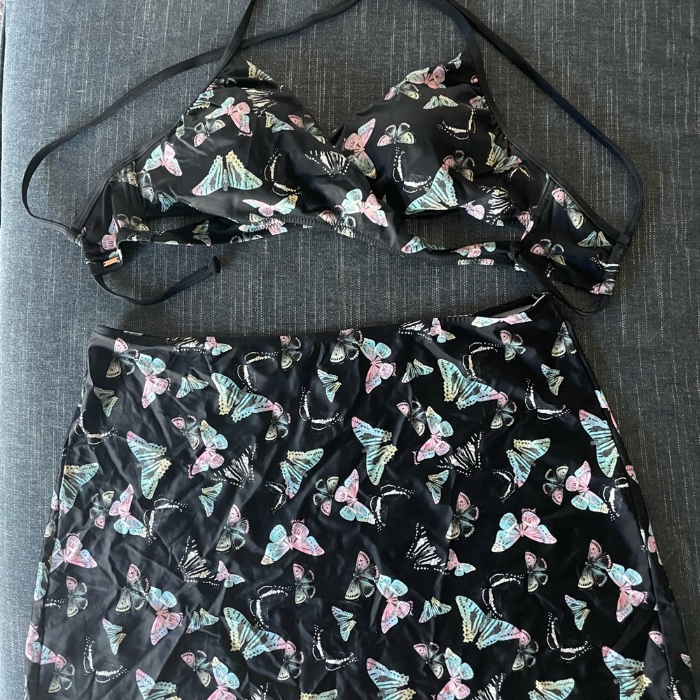 Black Butterfly Print Two-Piece Swim Set